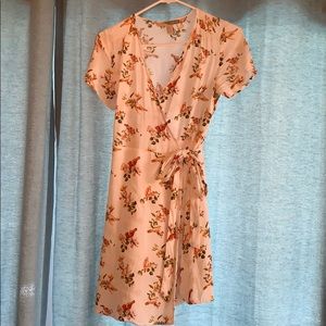 Short Sleeve Floral/Bird Wrap Dress (Forever 21)